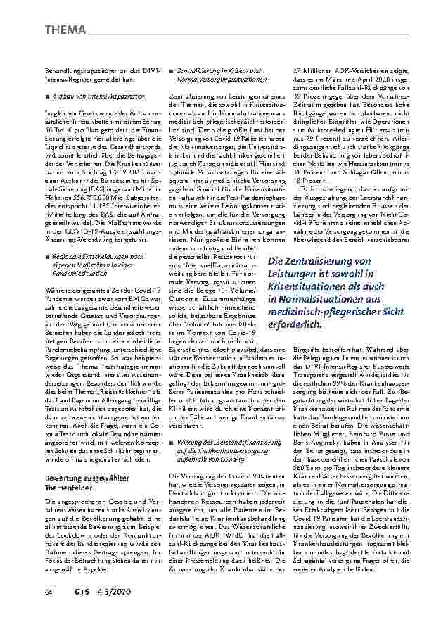 Vorschauseite 3: Covid-19 Pandemie: Anlass zu einer grundlegenden Strukturreform der Krankenhauslandschaft?