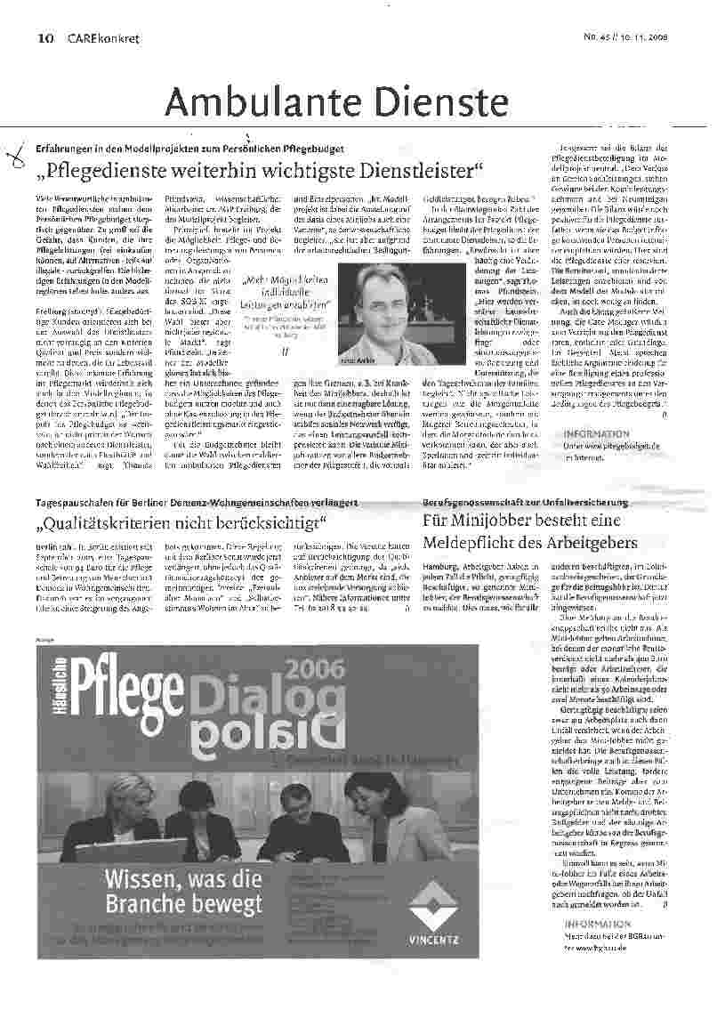 Vorschauseite 1: Pflegedienste weiterhin wichtigste Dienstleister