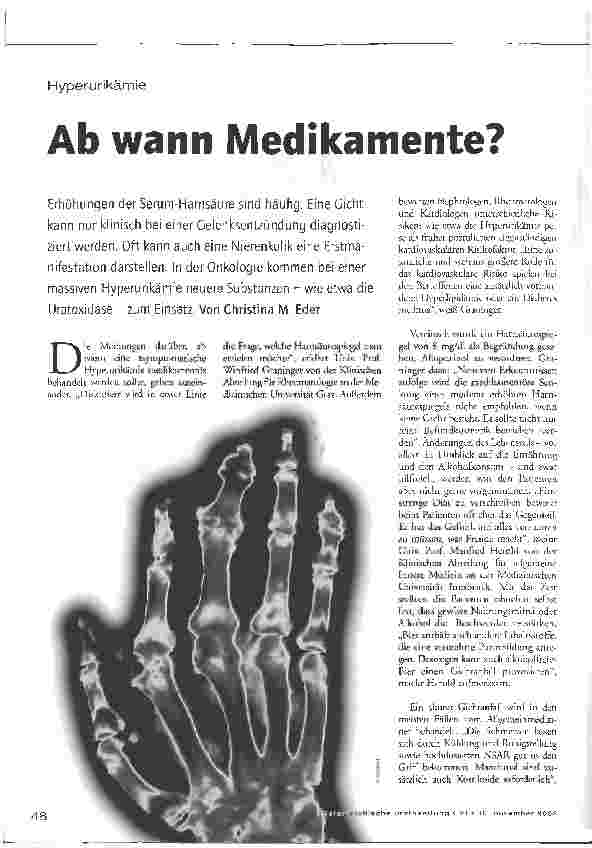 Vorschauseite 1: Hyperurikämie - Ab wann Medikamente?