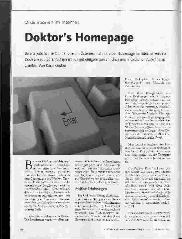 Vorschauseite 1: Ordinationen im Internet - Doktors Homepage