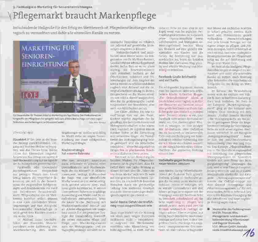 Vorschauseite 1: 3. Fachkongress Marketing für Senioreneinrichtungen Pflegemarkt braucht Markenpflege