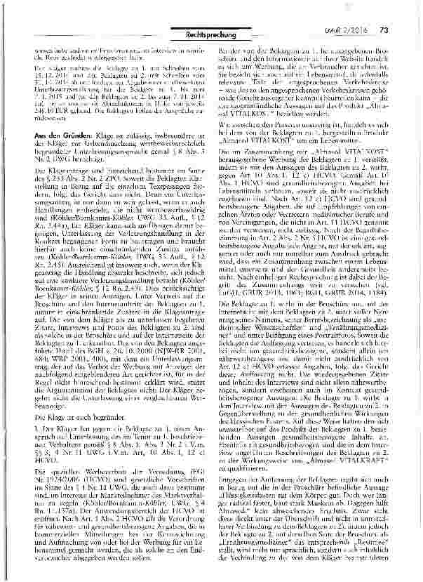 Vorschauseite 2: Unzulässigkeit einer Diät-Produkt-Werbung mit Arzt-Empfehlung (Almased)