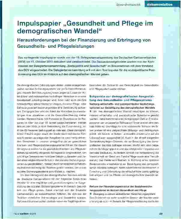 Vorschauseite 1: Impulspapier „Gesundheit und Pflege im demografischen Wandel