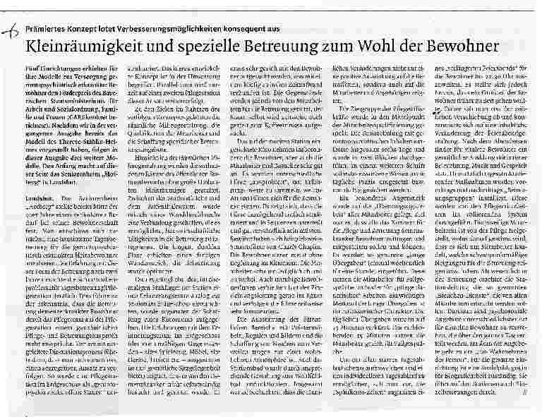 Vorschauseite 1: Kleinräumigkeit und spezielle Betreuung zum Wohl der Bewohner