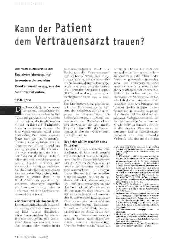 Vorschauseite 1: Kann der Patient dem Vertrauensarzt trauen?