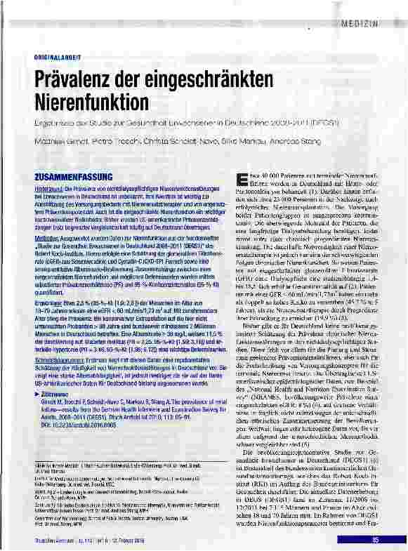 Vorschauseite 1: Prävalenz der eingeschränkten Nierenfunktion