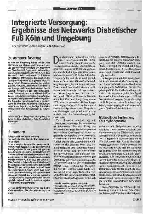 Vorschauseite 1: Integrierte Versorgung:Ergebnisse des Netzwerks Diabetischer Fuß Köln und Umgebung