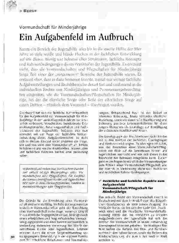 Vorschauseite 1: Vormundschaft für MinderjährigeEin Aufgabenfeld im Aufbruch
