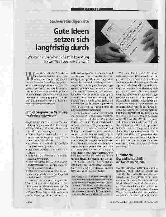 Vorschauseite 1: Sachverständigenräte. Gute Ideen setzen sich langfristig durch.Was kann wissenschaftliche Poiitikberatung leisten? Wo liegen die Grenzen?