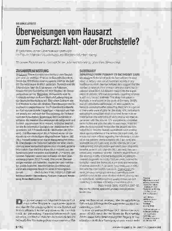 Vorschauseite 1: Überweisungen vom Hausarzt zum Facharzt: Nahtoder Bruchstelle?