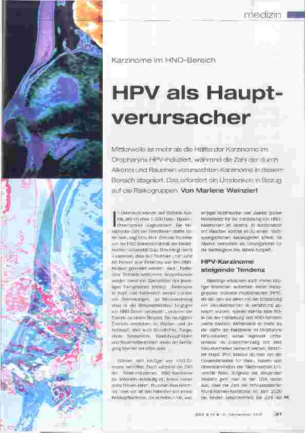Vorschauseite 1: HPV als Hauptverursacher