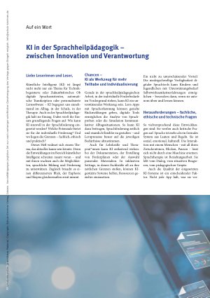 Vorschauseite 1: KI in der Sprachheilpädagogik – zwischen Innovation und Verantwortung