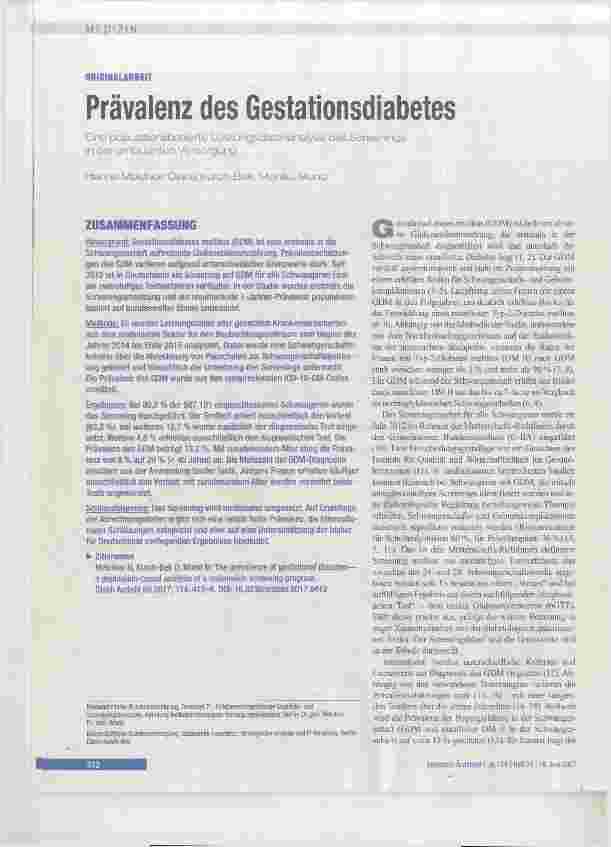 Vorschauseite 1: Prävalenz des Gestationsdiabetes