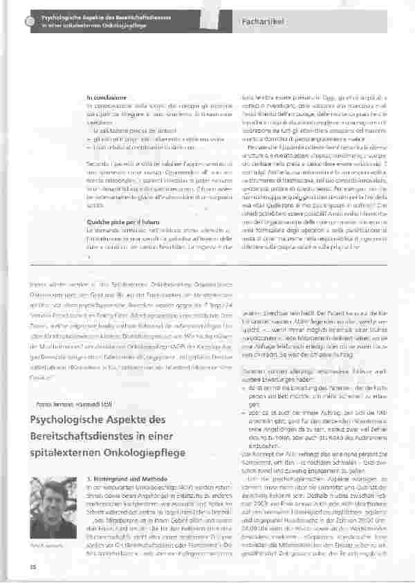 Vorschauseite 1: Psychologische Aspekte des Bereitschaftsdienstes in einer spitalexternen Onkologiepflege
