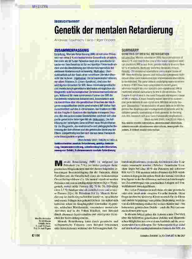 Vorschauseite 1: Genetik der mentalen Retardierung