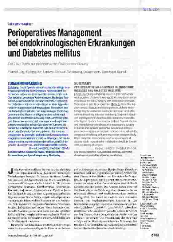 Vorschauseite 1: Perioperatives Managementbei endokrinologischen Erkrankungenund Diabetes mellitus