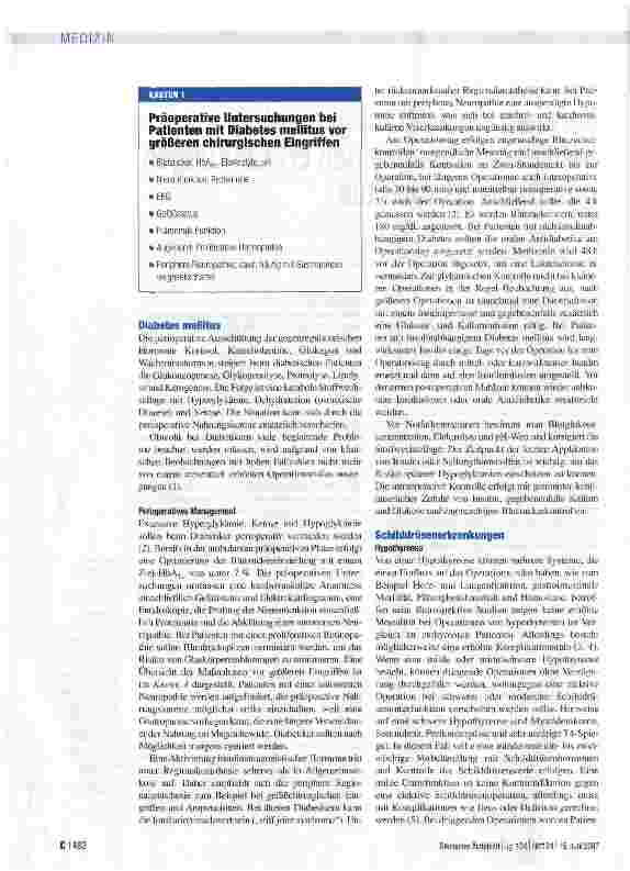 Vorschauseite 2: Perioperatives Managementbei endokrinologischen Erkrankungenund Diabetes mellitus