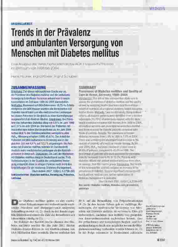 Vorschauseite 1: Trends in der Prävalenz und ambulanten Versorgung vonMenschen mit Diabetes mellitus