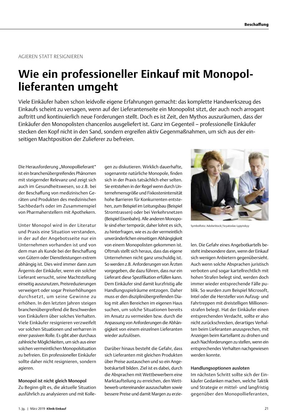 Vorschauseite 1: Agieren statt resignieren: Wie ein professioneller Einkauf mit Monopollieferanten umgeht