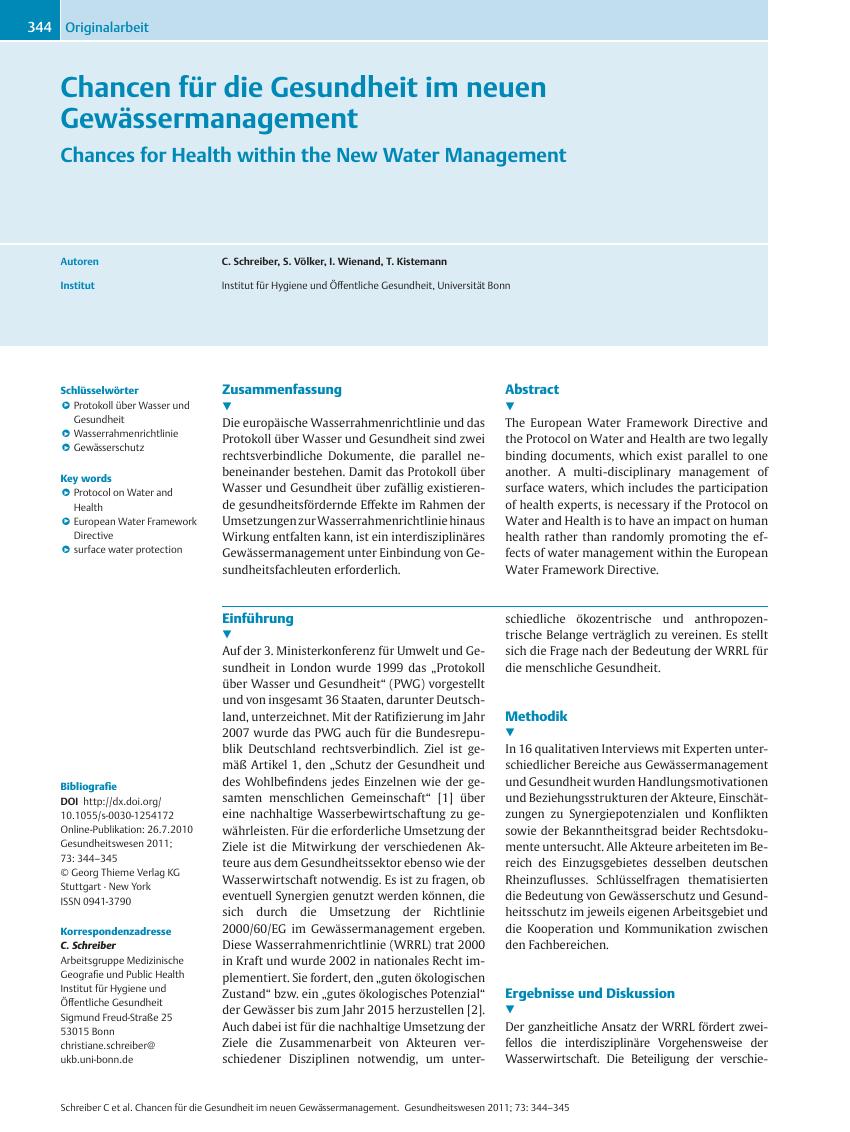 Vorschauseite 1: Chancen für die Gesundheit im neuen Gewässermanagement
