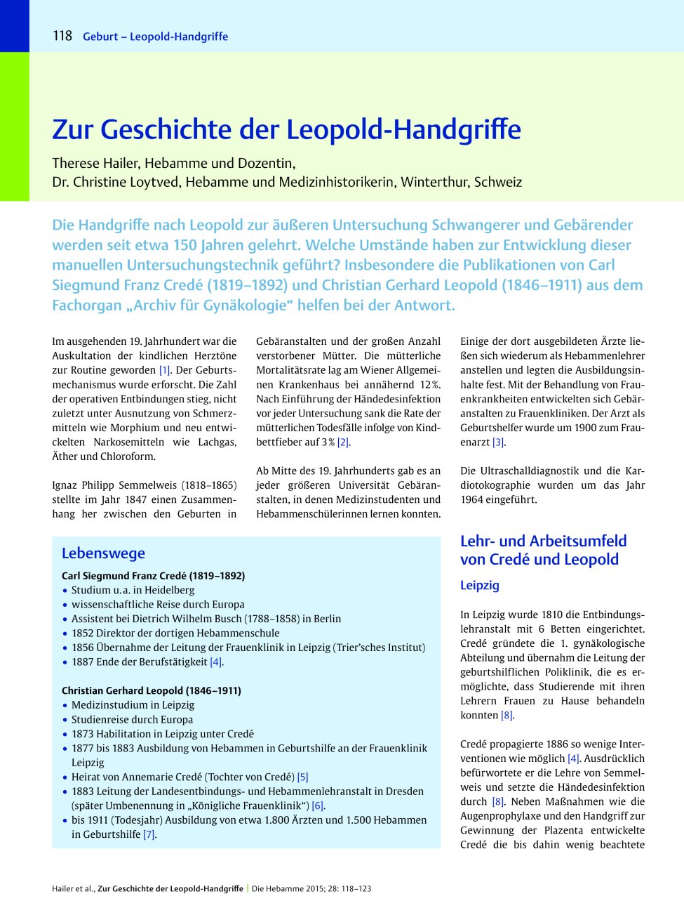 Vorschauseite 1: Zur Geschichte der Leopold-Handgriffe