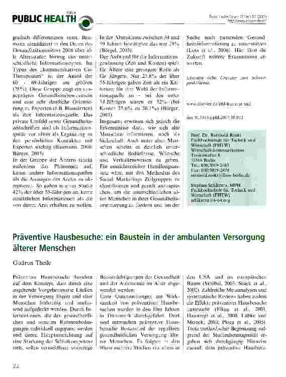 Vorschauseite 3: Health Literacy: Wie informieren sich alte Menschen über Gesundheitsthemen?