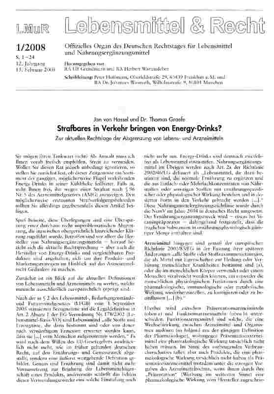 Vorschauseite 1: Strafbares in Verkehr bringen von Energy-Drinks?