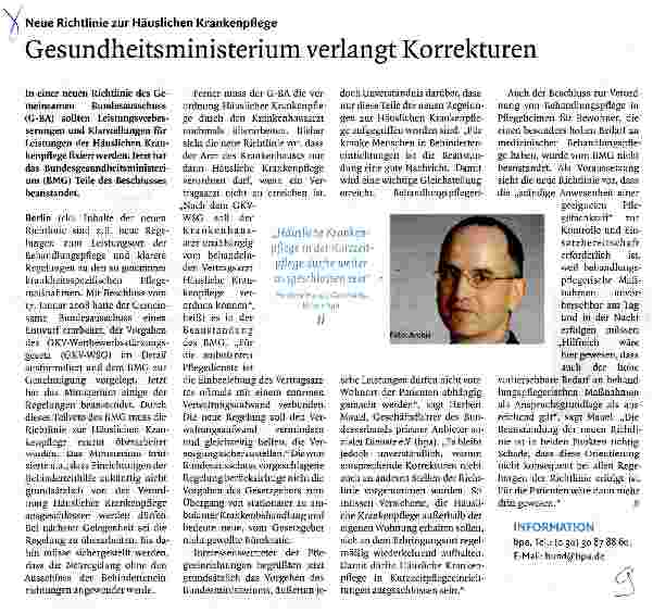 Vorschauseite 1: Gesundheitsministerium verlangt Korrekturen