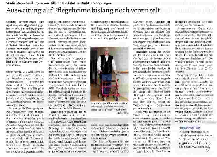 Vorschauseite 1: Studie: Ausschreibungen von Hilfsmitteln führt zu Marktveränderungen Ausweitung auf Pflegeheime bislang noch vereinzelt