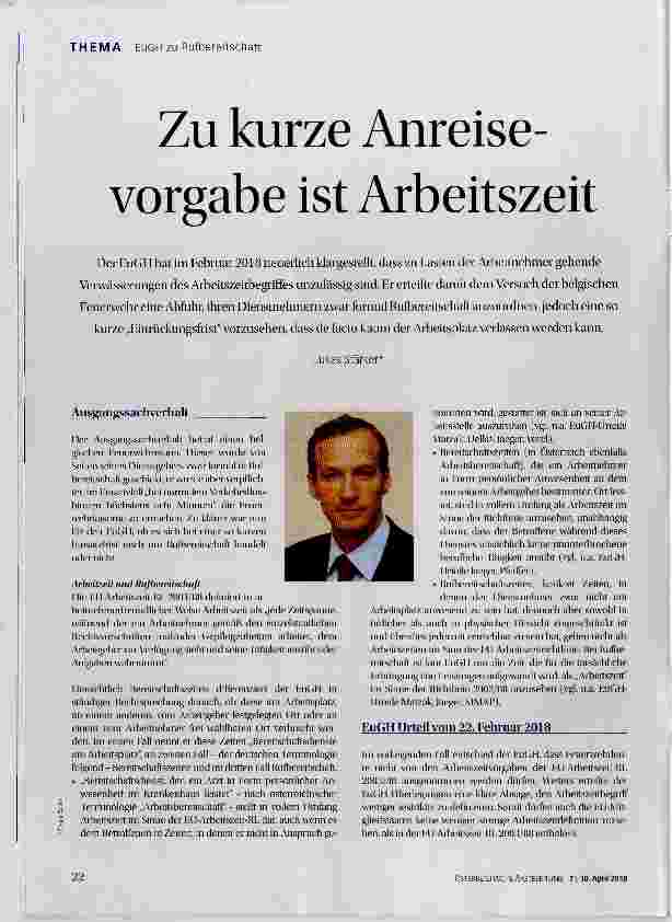 Vorschauseite 1: Zu kurze Anreisevorgabe ist Arbeitszeit