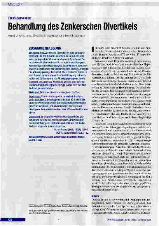 Vorschauseite 1: Behandlung des Zenkerschen Divertikels