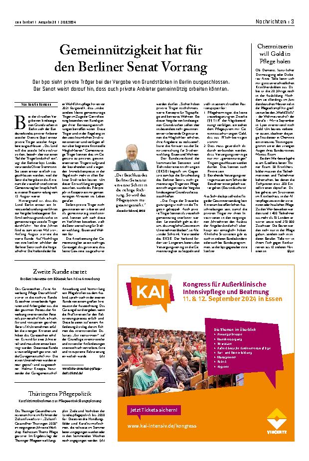 Vorschauseite 1: Gemeinnützigkeit hat für den Berliner Senat Vorrang.
