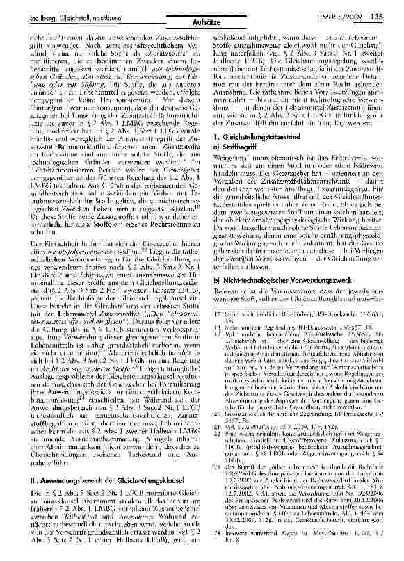 Vorschauseite 3: Der Streit um Auslegung und Folgen der Gleichstellungsklausel des § 2 Abs. 3 Satz 2 Nr. 1 LFGB - Eine Bestandsaufnahme