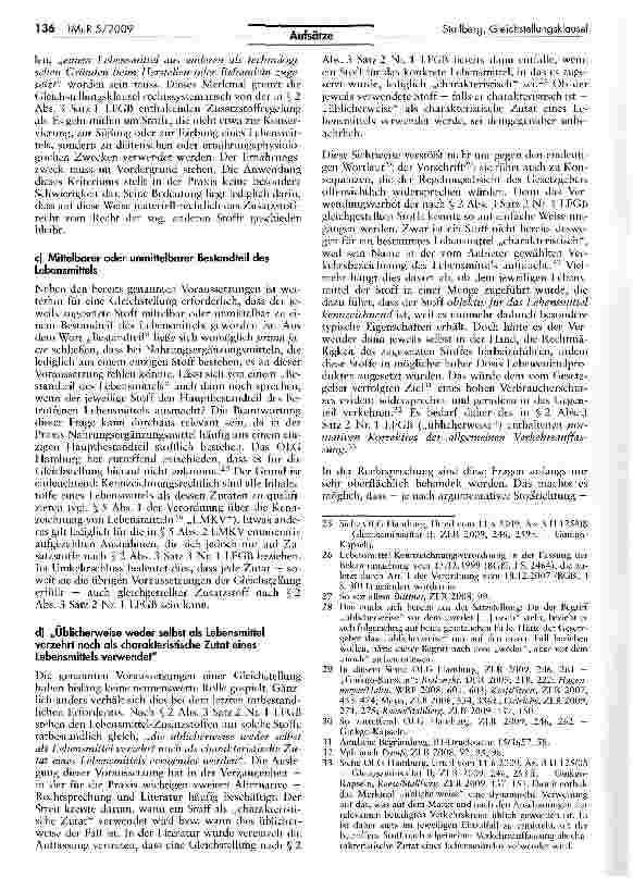 Vorschauseite 4: Der Streit um Auslegung und Folgen der Gleichstellungsklausel des § 2 Abs. 3 Satz 2 Nr. 1 LFGB - Eine Bestandsaufnahme