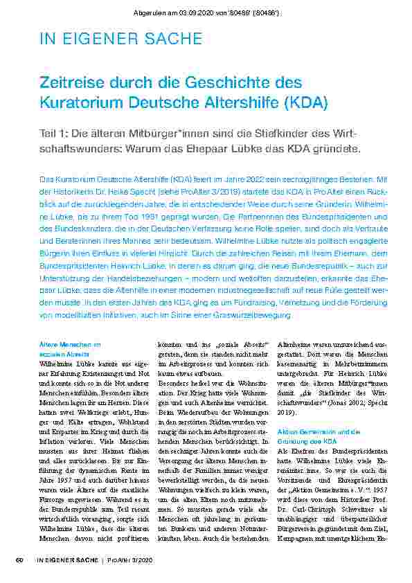 Vorschauseite 1: Zeitreise durch die Geschichte des Kuratorium Deutsche Altershilfe (KDA)