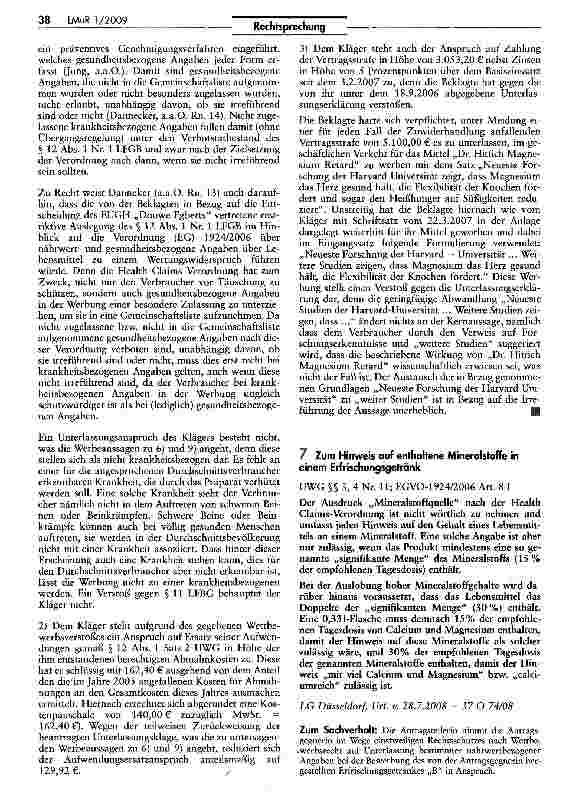 Vorschauseite 1: Zum Hinweis auf enthaltene Mineralstoffe in einem Erfrischungsgetränk