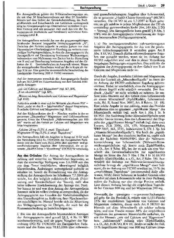 Vorschauseite 2: Zum Hinweis auf enthaltene Mineralstoffe in einem Erfrischungsgetränk
