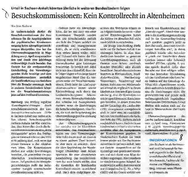 Vorschauseite 1: Besuchskommissionen: Kein Kontrollrecht in Altenheimen