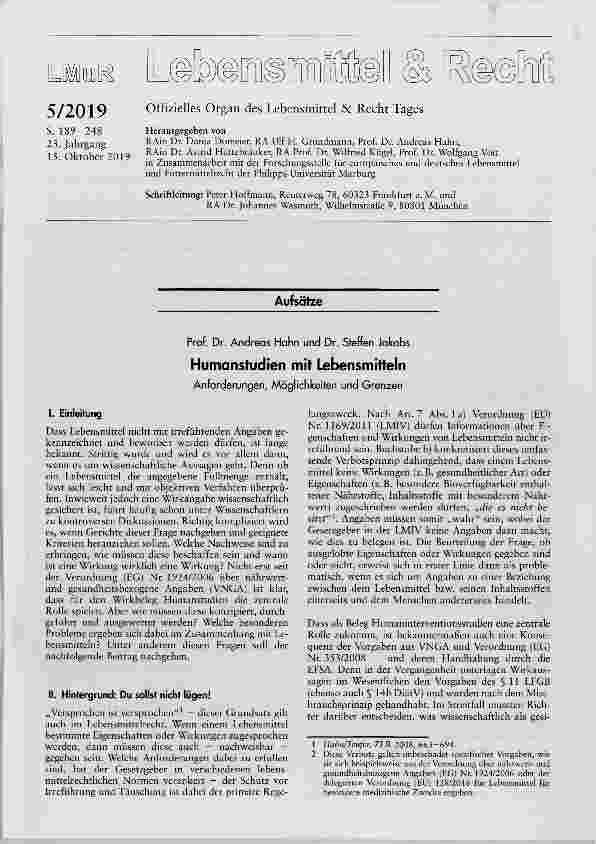 Vorschauseite 1: Humanstudien mit Lebensmitteln