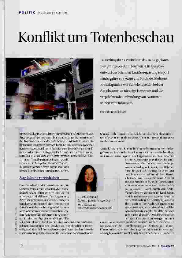 Vorschauseite 1: Konflikt um Totenbeschau