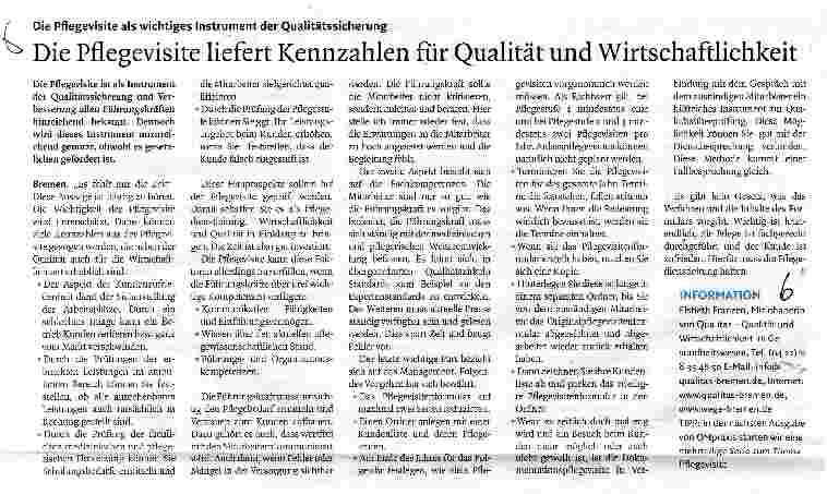 Vorschauseite 1: Die Pflegevisite liefert Kennzahlen für Qualität und Wirtschaftlichkeit