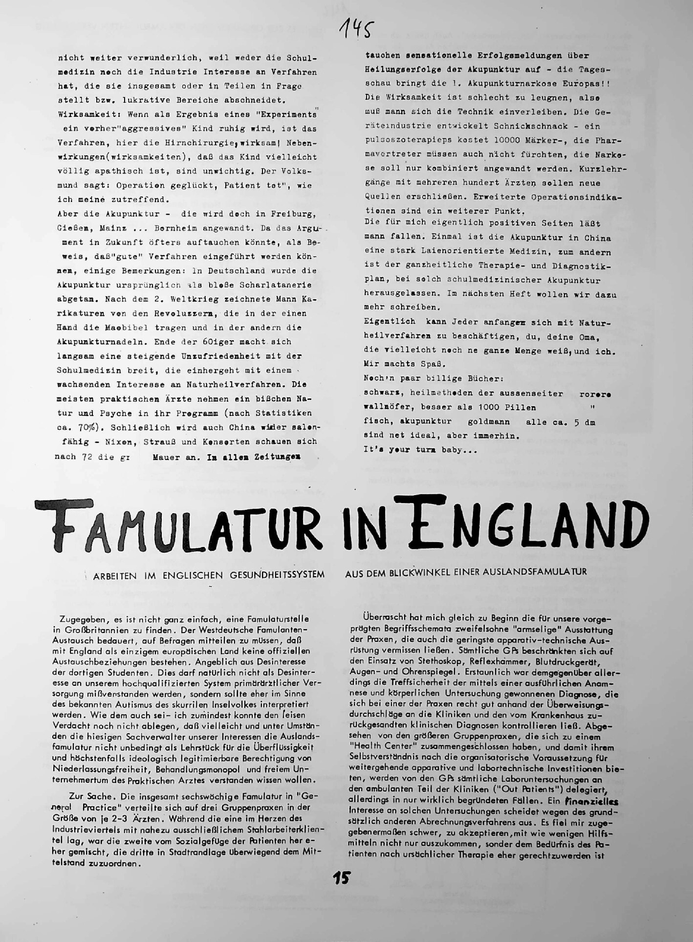 Vorschau: Famulatur in England
