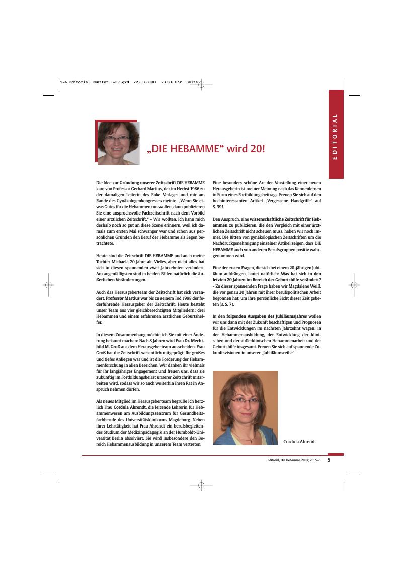 Vorschauseite 1: „DIE HEBAMME” wird 20!