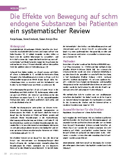 Vorschauseite 1: Die Effekte von Bewegung auf schmerzassoziierte Hirnplastizität und endogene Substanzen bei Patienten mit muskuloskelettalen Schmerzen: