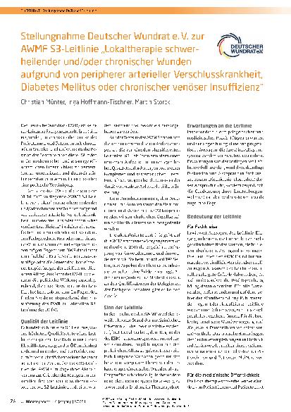 Vorschauseite 1: Stellungnahme Deutscher Wundrat e. V. zur AWMF S3-Leitlinie „Lokaltherapie schwer heilender und/oder chronischer Wunden aufgrund von peripherer arterieller Verschlusskrankheit, Di…
