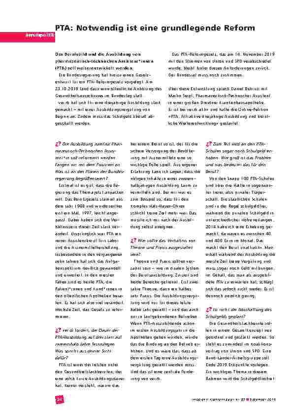 Vorschauseite 1: PTA: Notwendig ist eine grundlegende Reform.