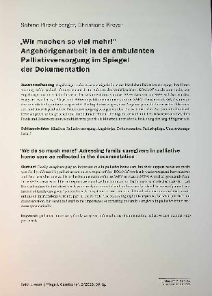 Vorschauseite 1: „Wir machen so viel mehr! “ Angehörigenarbeit in der ambulanten Palliativversorgung im Spiegel der Dokumentation
