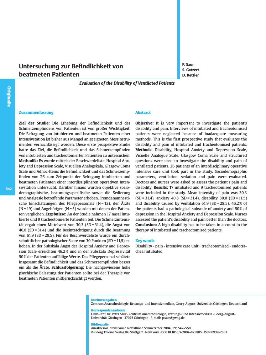 Vorschauseite 1: Untersuchung zur Befindlichkeit von beatmeten Patienten