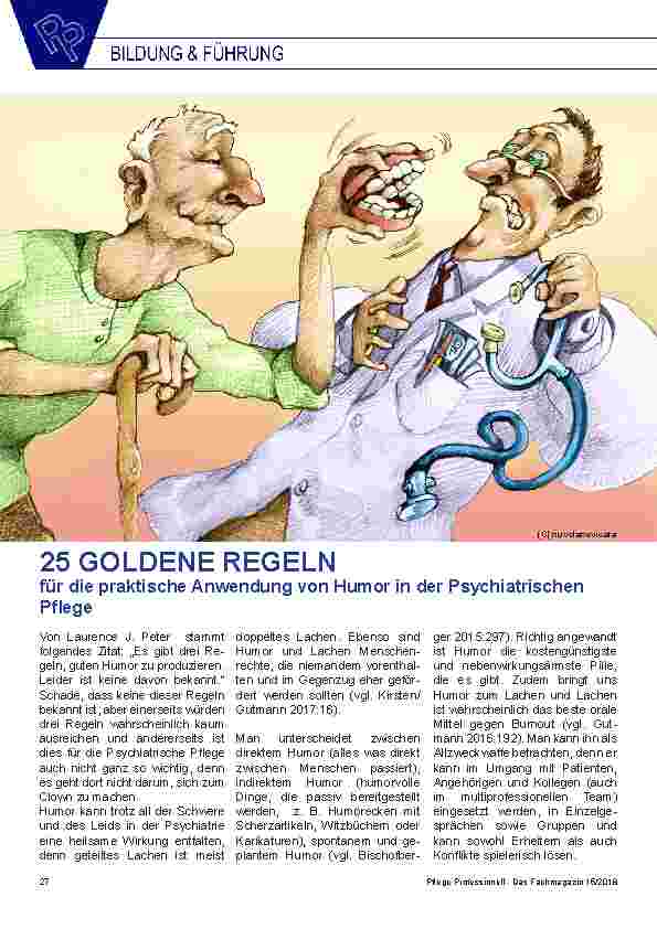 Vorschauseite 1: 25 GOLDENE REGELN für die praktische Anwendung von Humor in der Psychiatrischen Pflege 27 Pflege