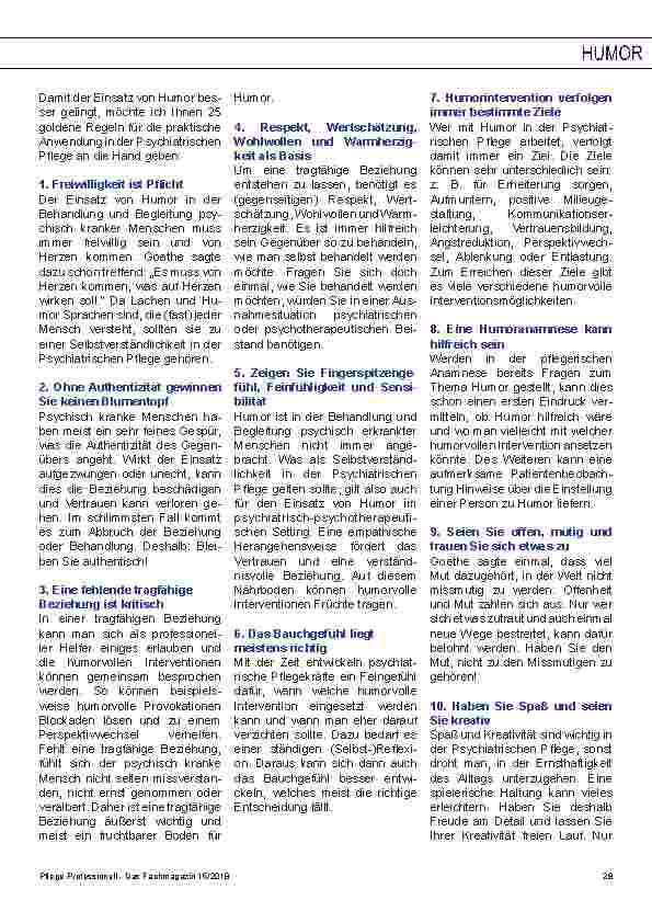 Vorschauseite 2: 25 GOLDENE REGELN für die praktische Anwendung von Humor in der Psychiatrischen Pflege 27 Pflege